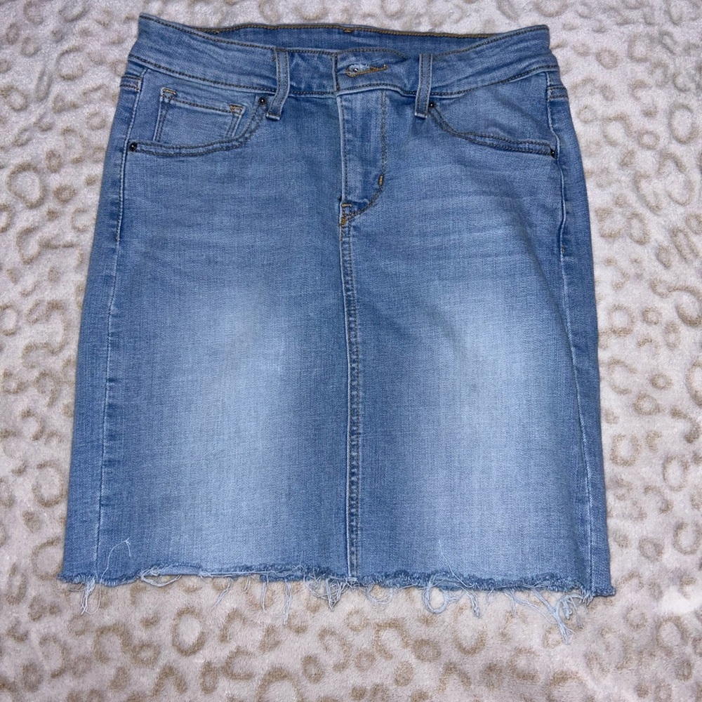 Signature by Levi Strauss Blue Pencil Skirt Knee-Length Casual
